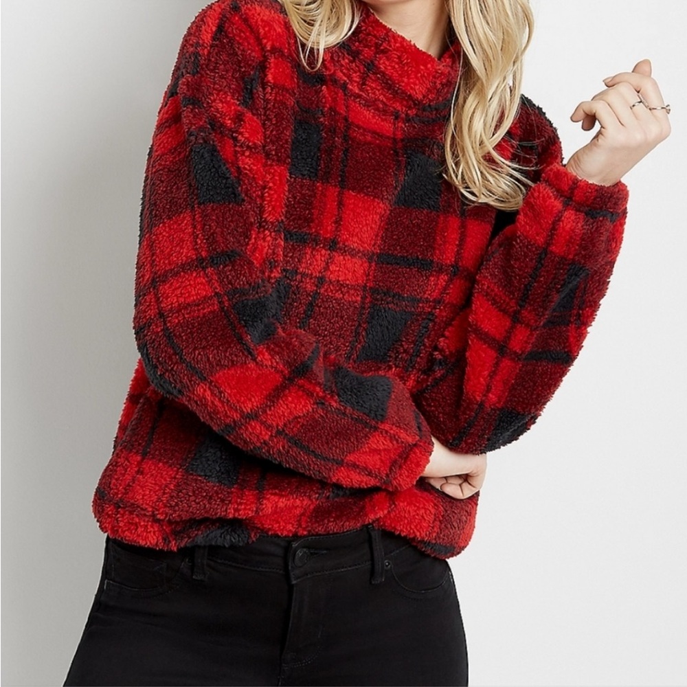Maurices Cozy Red Plaid Sherpa Fleece